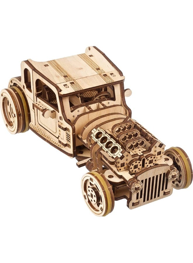 UGEARS 3D Car Model Puzzle - Hot Rod Furious Mouse with Innovative Dual Engines - 3D Wooden Puzzles for Adults and All Family- Realistic Scaling Hot Rod Model Car Kits to Build - 3D Puzzle Model Kits