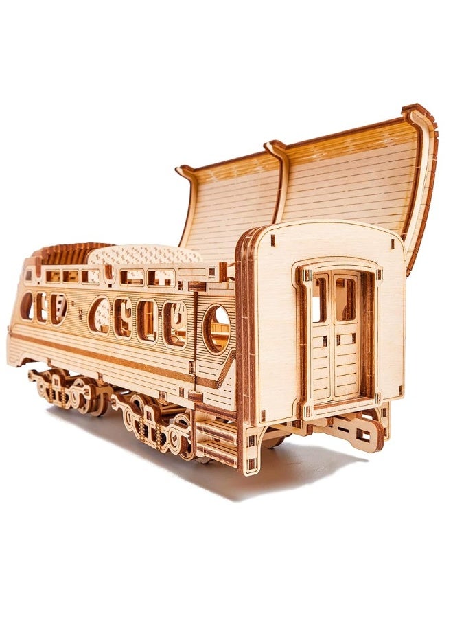 Wood Trick Atlantic Express Train 3D Wooden Puzzles for Adults and Kids to Build - 26.7x4 in - Rides up to 9 ft - Mechanical Locomotive Model Kit for Adults and Kids