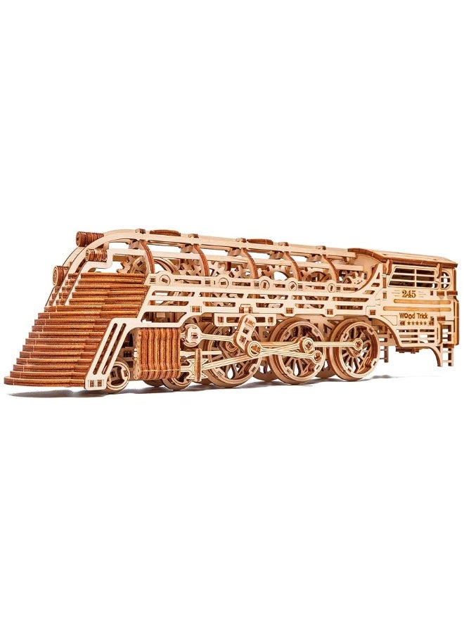 Wood Trick Atlantic Express Train 3D Wooden Puzzles for Adults and Kids to Build - 26.7x4 in - Rides up to 9 ft - Mechanical Locomotive Model Kit for Adults and Kids