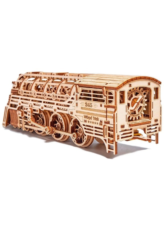 Wood Trick Atlantic Express Train 3D Wooden Puzzles for Adults and Kids to Build - 26.7x4 in - Rides up to 9 ft - Mechanical Locomotive Model Kit for Adults and Kids