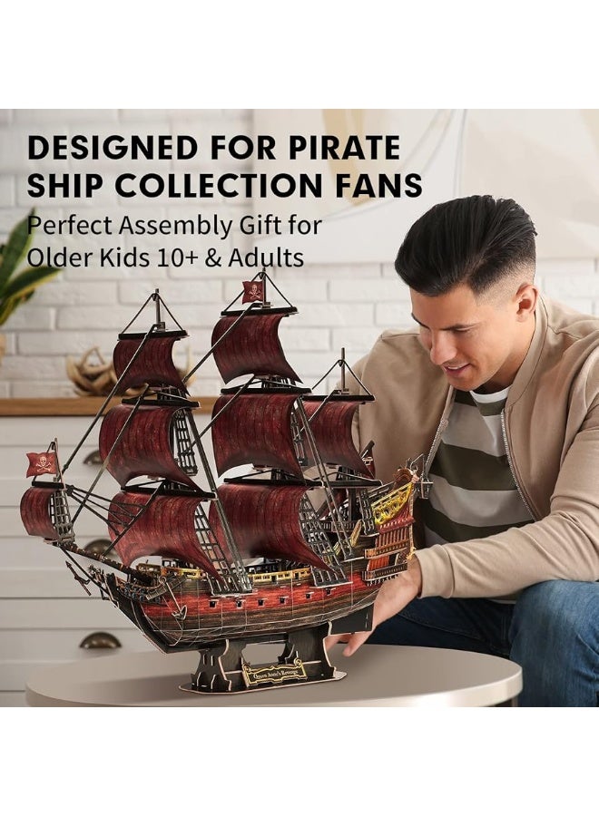 3D Puzzles for Adults Kids, Red Queen Anne's Revenge 391 Pcs, Home Decor Cool Pirate Ship Arts & Crafts for Adults Brain Teaser Puzzles Model Kits, Birthday Gifts for Women Men Puzzles for Adults