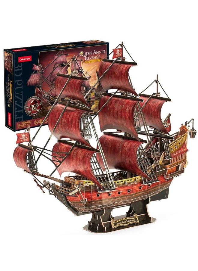 3D Puzzles for Adults Kids, Red Queen Anne's Revenge 391 Pcs, Home Decor Cool Pirate Ship Arts & Crafts for Adults Brain Teaser Puzzles Model Kits, Birthday Gifts for Women Men Puzzles for Adults