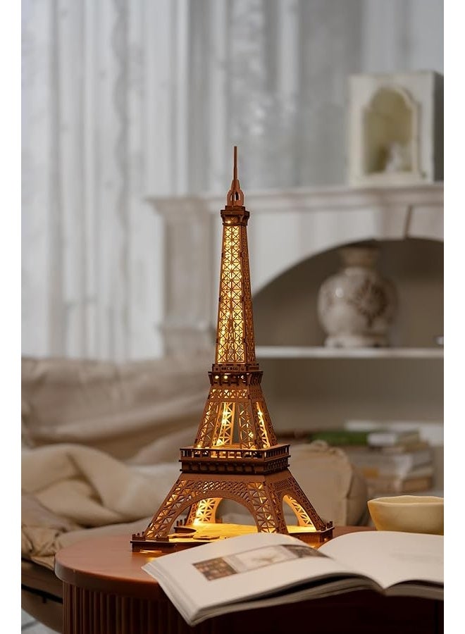 ROBOTIME 3D Puzzle for Adults DIY Model Building Kit with LED Light Wooden Eiffel Tower Craft Kit Architecture Toy Set Brain Teaser Gifts for Kids Teens