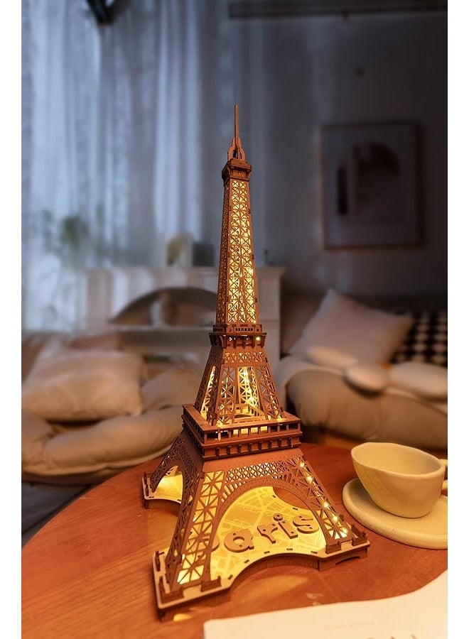 ROBOTIME 3D Puzzle for Adults DIY Model Building Kit with LED Light Wooden Eiffel Tower Craft Kit Architecture Toy Set Brain Teaser Gifts for Kids Teens