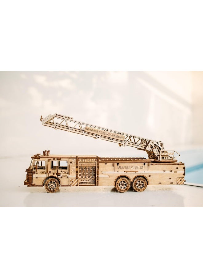 Wood Trick Rescue Firetruck Wooden 3D Puzzles for Adults and Kids to Build - Rides up to 20 ft - Wooden Models Engineering DIY Project Mechanical 3D Wooden Puzzle Model Kits for Adults