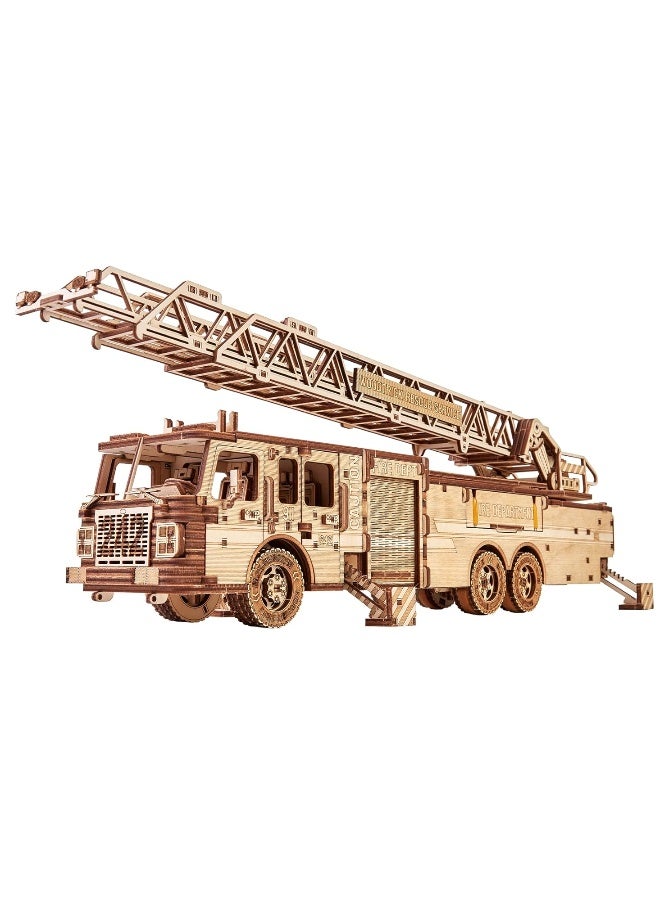 Wood Trick Rescue Firetruck Wooden 3D Puzzles for Adults and Kids to Build - Rides up to 20 ft - Wooden Models Engineering DIY Project Mechanical 3D Wooden Puzzle Model Kits for Adults