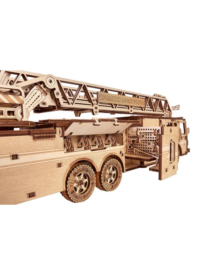 Wood Trick Rescue Firetruck Wooden 3D Puzzles for Adults and Kids to Build - Rides up to 20 ft - Wooden Models Engineering DIY Project Mechanical 3D Wooden Puzzle Model Kits for Adults