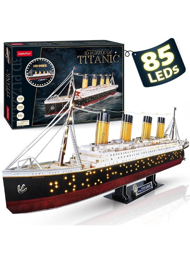 CubicFun Titanic 3D LED Puzzles for Adults 88 CM 266 Pieces,Titanic Toys for Adults Teens, Home Decor Birthday Gifts Adults Easter Gifts Teacher Gifts