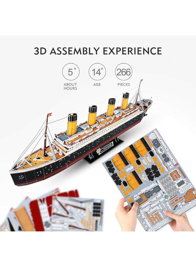 CubicFun Titanic 3D LED Puzzles for Adults 88 CM 266 Pieces,Titanic Toys for Adults Teens, Home Decor Birthday Gifts Adults Easter Gifts Teacher Gifts