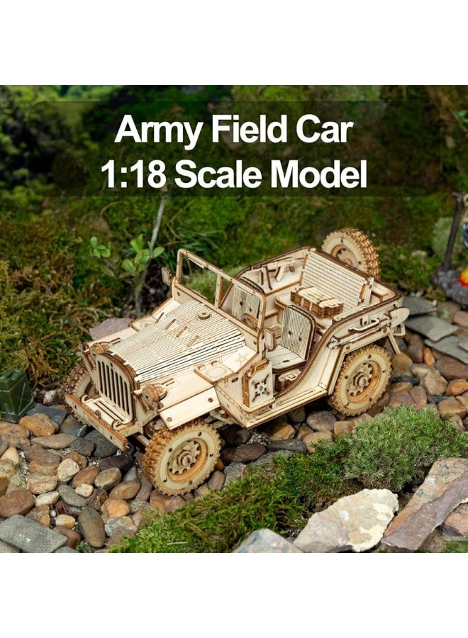 ROKR 3D Wooden Puzzle for Adults-Mechanical Car Model Kits-Brain Teaser Puzzles-Vehicle Building Kits-Unique Gift for Kids on Birthday/Christmas Day(1:18 Scale)(MC701-Army Field Car)