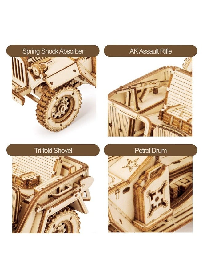 ROKR 3D Wooden Puzzle for Adults-Mechanical Car Model Kits-Brain Teaser Puzzles-Vehicle Building Kits-Unique Gift for Kids on Birthday/Christmas Day(1:18 Scale)(MC701-Army Field Car)