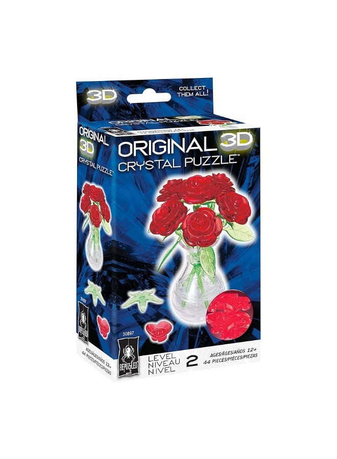 BePuzzled | Roses in Vase Original 3D Crystal Puzzle, Ages 12 and Up, Red