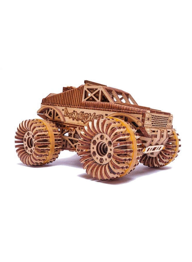 Wood Trick Monster Pickup Truck Car 3D Wooden Puzzle - Rides up to 18 feet - 8.3x6.3 in - Model Truck Kit to Build for Adults and Kids