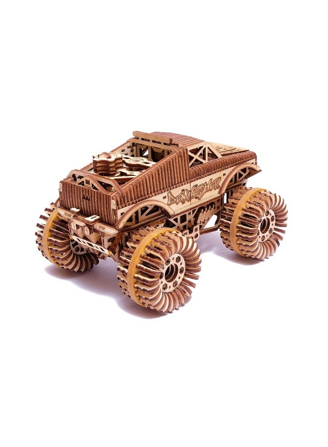 Wood Trick Monster Pickup Truck Car 3D Wooden Puzzle - Rides up to 18 feet - 8.3x6.3 in - Model Truck Kit to Build for Adults and Kids