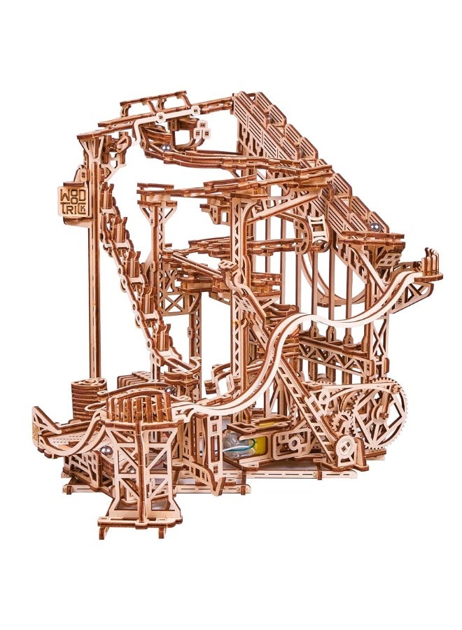 Wood Trick Wooden Marble Run Spiral Wooden 3D Puzzles for Adults and Kids to Build - 13x13 - Electric Driven - Roller Coaster Mechanical Wooden Model Kits for Adults and Teens to Build