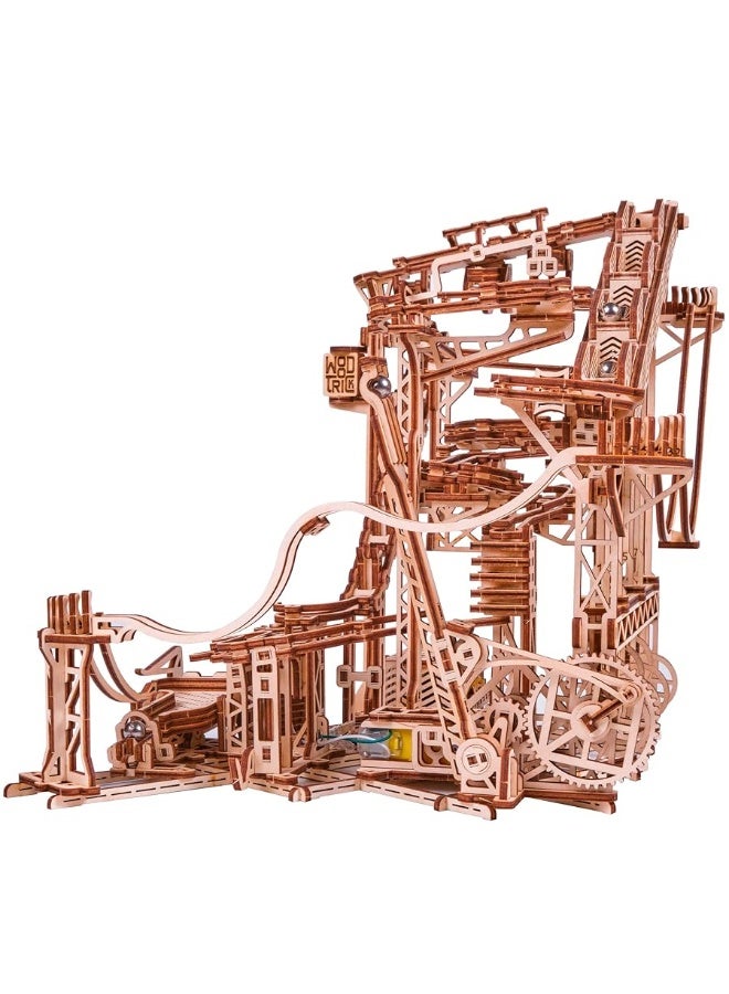 Wood Trick Wooden Marble Run Spiral Wooden 3D Puzzles for Adults and Kids to Build - 13x13 - Electric Driven - Roller Coaster Mechanical Wooden Model Kits for Adults and Teens to Build