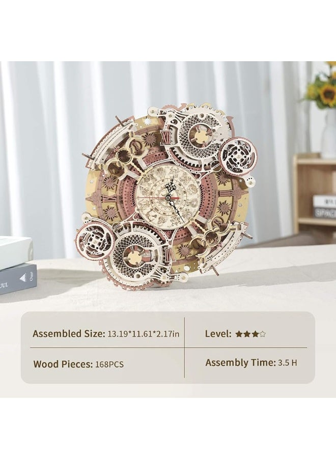 ROKR 3D Wooden Puzzles for Adults Mechanical Clock Kits-Zodiac Clock, DIY Clock Model Building Kits Brain Teaser Puzzles, DIY Crafts/Hobbies/Gifts Desk Decor for Teens (Zodiac Clock)