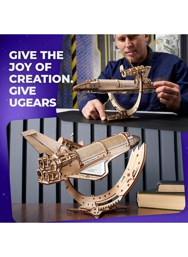 UGEARS NASA Space Shuttle Discovery - Wooden Models to Build for Adults - Space Shuttle Model Kit - Mechanical 3D Puzzle Wooden Model Kit for Adults - Spacecraft Model with Detailed Features