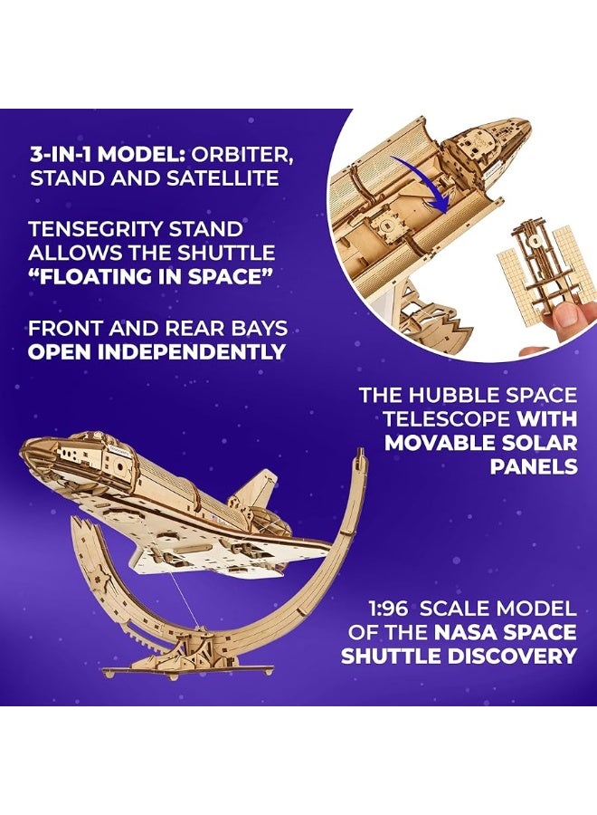 UGEARS NASA Space Shuttle Discovery - Wooden Models to Build for Adults - Space Shuttle Model Kit - Mechanical 3D Puzzle Wooden Model Kit for Adults - Spacecraft Model with Detailed Features