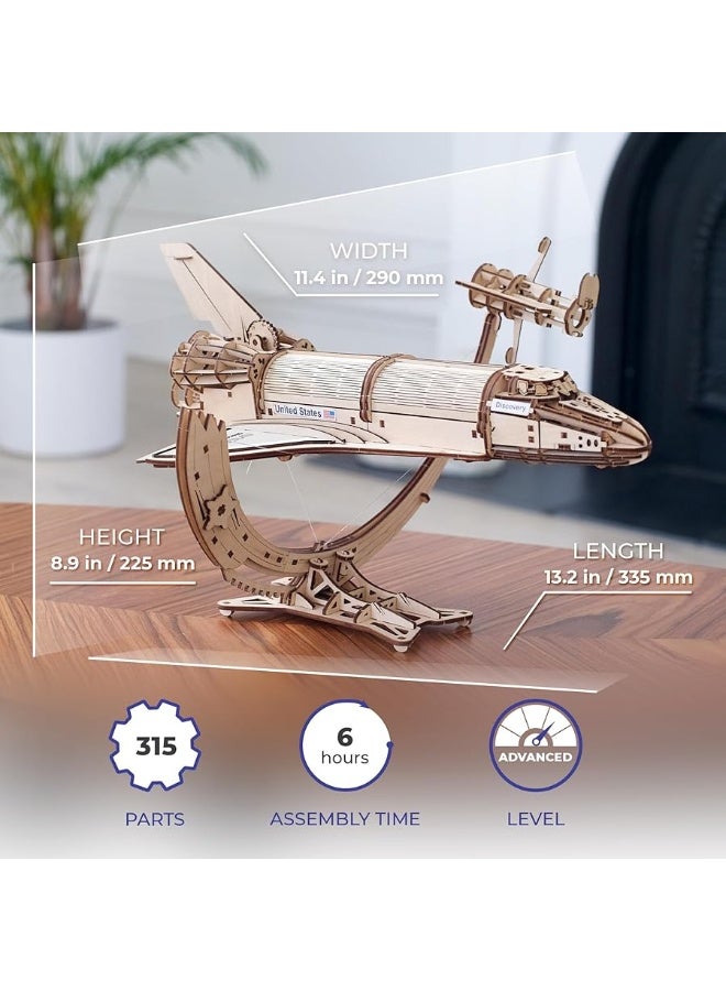 UGEARS NASA Space Shuttle Discovery - Wooden Models to Build for Adults - Space Shuttle Model Kit - Mechanical 3D Puzzle Wooden Model Kit for Adults - Spacecraft Model with Detailed Features