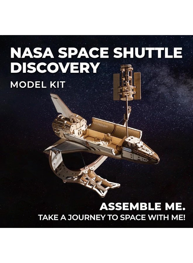 UGEARS NASA Space Shuttle Discovery - Wooden Models to Build for Adults - Space Shuttle Model Kit - Mechanical 3D Puzzle Wooden Model Kit for Adults - Spacecraft Model with Detailed Features