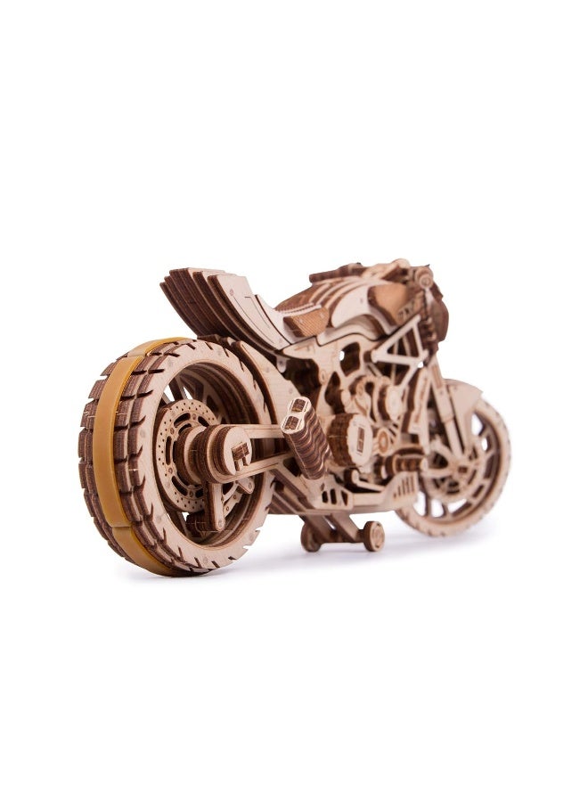 Wood Trick Motorcycle w/Rubber Band Motor Rides up to 16ft - Mechanical Model Kits for Adults and Kids - 10x4-3D Wooden Puzzles for Adults and Kids - Engineering DIY 3D Puzzle Wooden Models