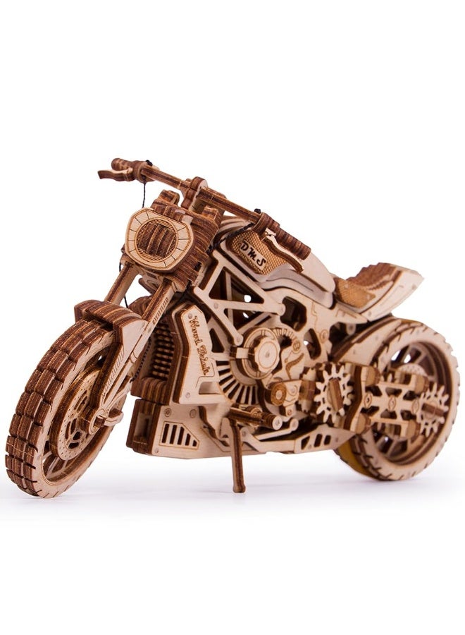 Wood Trick Motorcycle w/Rubber Band Motor Rides up to 16ft - Mechanical Model Kits for Adults and Kids - 10x4-3D Wooden Puzzles for Adults and Kids - Engineering DIY 3D Puzzle Wooden Models