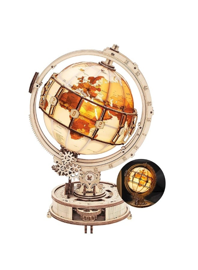 ROKR 3D Wooden Puzzles for Adults Illuminated Globe with Stand 180pcs 3D Puzzles Built-in LED Model Kit Hobby Gifts for Adults/Teens Home Decor