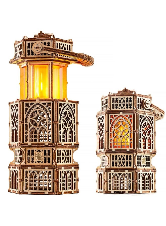 Wood Trick Antique Lantern Luminous LED 3D Wooden Puzzles for Adults and Kids to Build - 2-Mode Lighting - Engineering DIY Project Mechanical 3D Puzzle Model Kits for Adults