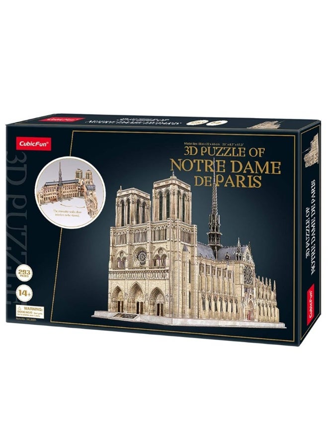 3D Puzzles for Adults - Large Notre Dame de Paris 3D Puzzle - Half-Opening Architecture, Enjoy Interior Views - Anniversary, Christmas, 2023 Gifts - 293 Pieces