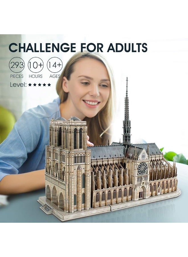 3D Puzzles for Adults - Large Notre Dame de Paris 3D Puzzle - Half-Opening Architecture, Enjoy Interior Views - Anniversary, Christmas, 2023 Gifts - 293 Pieces