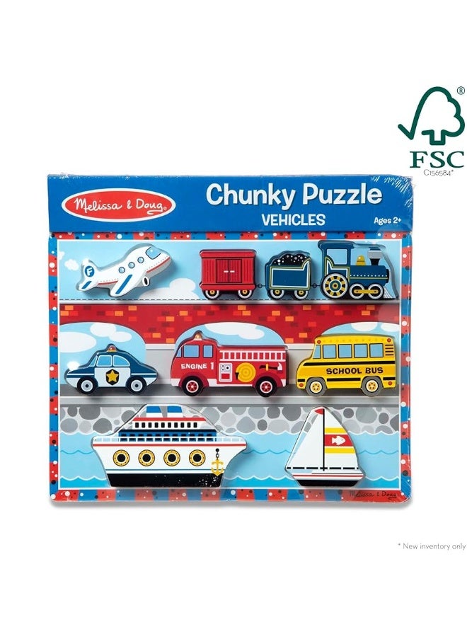 Melissa & Doug Vehicles Wooden Chunky Puzzle - Plane, Train, Cars, and Boats (9 pcs)