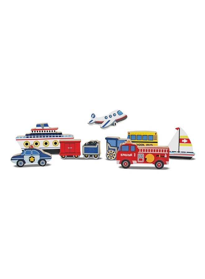 Melissa & Doug Vehicles Wooden Chunky Puzzle - Plane, Train, Cars, and Boats (9 pcs)