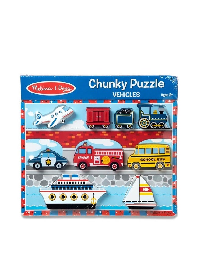 Melissa & Doug Vehicles Wooden Chunky Puzzle - Plane, Train, Cars, and Boats (9 pcs)