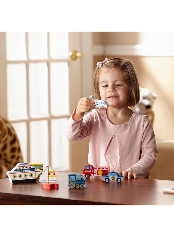 Melissa & Doug Vehicles Wooden Chunky Puzzle - Plane, Train, Cars, and Boats (9 pcs)