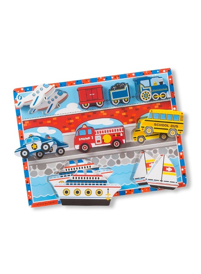 Melissa & Doug Vehicles Wooden Chunky Puzzle - Plane, Train, Cars, and Boats (9 pcs)