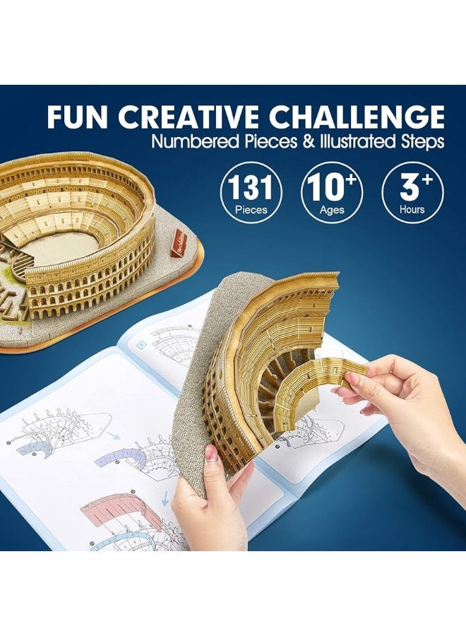 CubicFun National Geographic 3D Puzzle for Adults Kids Rome Colosseum Jigsaw Italy Architecture Model Kits DIY Toys with Booklet Easter Gift for Boys Girls Age 10+, 131 Pieces