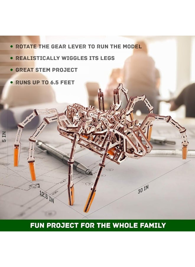 Wood Trick Mechanical Spider 3D Wooden Puzzle - Runs up to 7 feet - Wooden Model Kit for Adults and Kids to Build