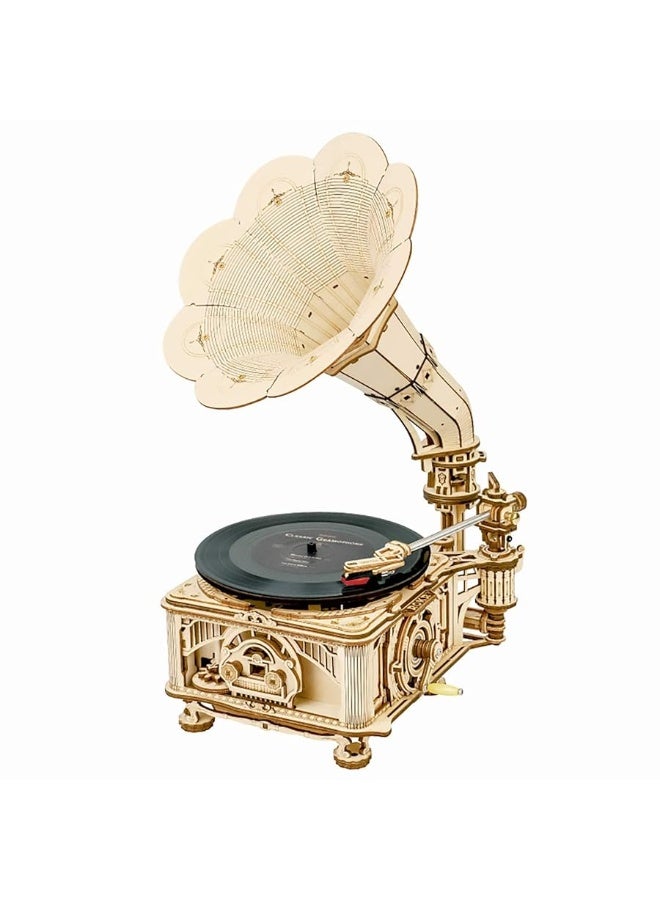 ROKR 3D Wooden Puzzles Gramophone for Adults  DIY Mechanical Model Kit 11 Replica Record Player Support 710 Vinyl Building Gift Hobbies for Adults Home Decor