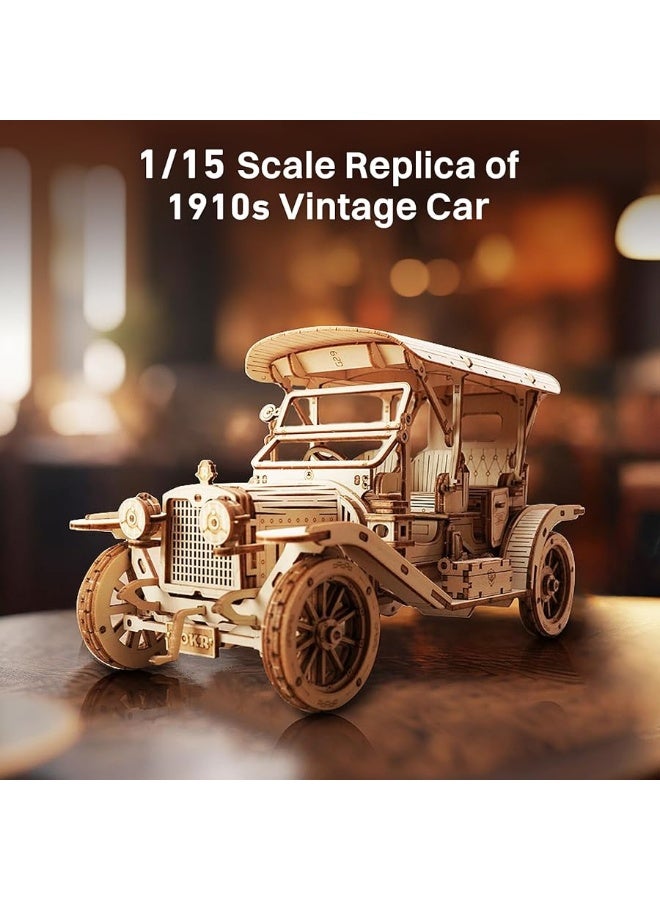 ROKR 3D Wooden Puzzle Model Car Kits to Build for Adults, 1:15 Scale Vintage Car Model Building Kit 298pcs Wood Craft Hobby Gift for Teens Men Women Christmas