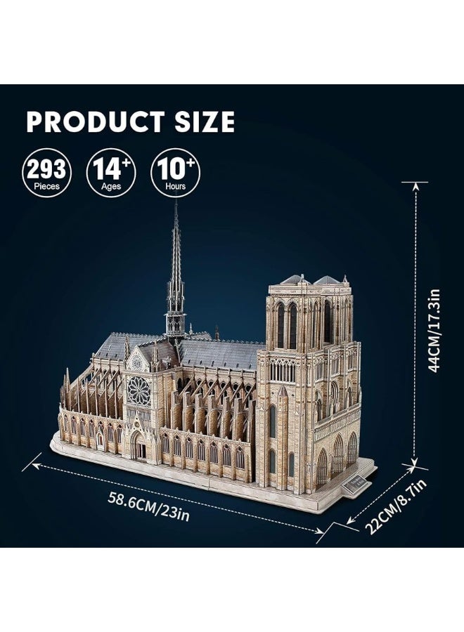 CubicFun 3D Puzzle for Adults Moveable Notre Dame de Paris Church Model Kits Large Challenge French Cathedral Brain Teaser Architecture Building, 293 Pieces Christmas Decorations