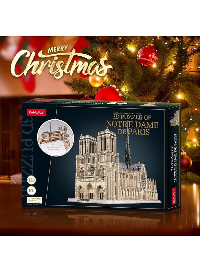 CubicFun 3D Puzzle for Adults Moveable Notre Dame de Paris Church Model Kits Large Challenge French Cathedral Brain Teaser Architecture Building, 293 Pieces Christmas Decorations