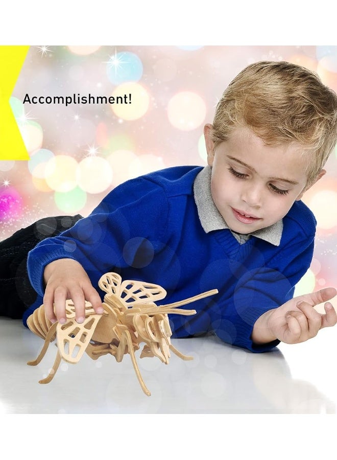 Puzzled 3D Puzzle Honeybee Wood Craft Construction Model Kit, Unique & Educational DIY Wooden Insect Toy Assemble Bee Model Unfinished Crafting Hobby Puzzle to Build & Paint for Decoration 32pcs Pack