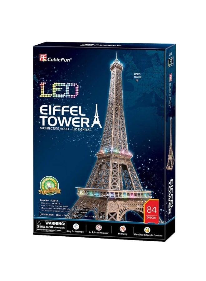 CubicFun 3D Puzzle for Adults Eiffel Tower with Shining LED Lights, Romantic Paris Architecture Model Building Kits Decor, Gift for Women Men, 84 Pieces