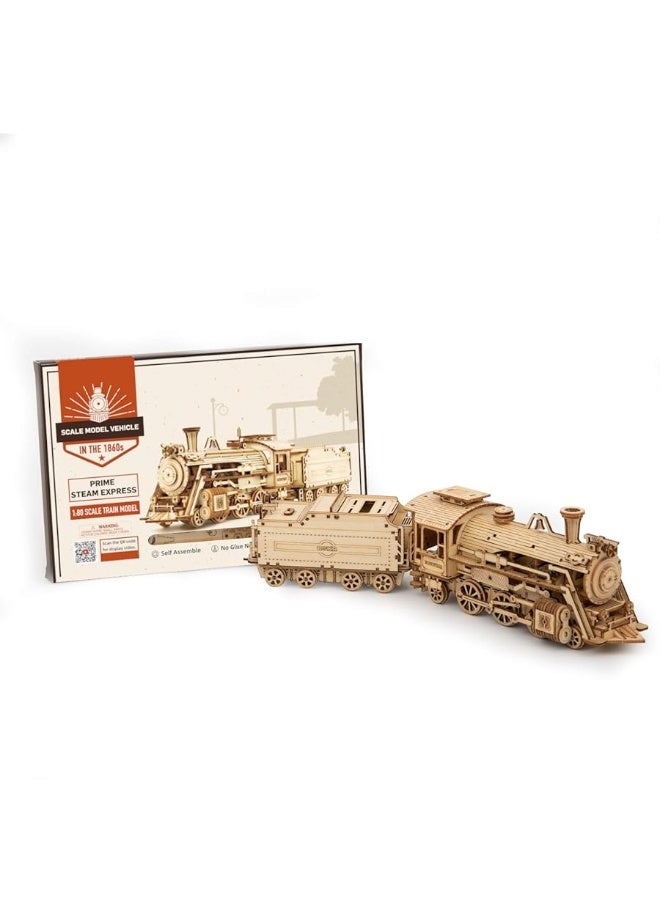 ROBOTIME 3D Puzzles for Adults-Wooden Model Car Kits Train Puzzle Sets for Adults/Teens to Build-Unique Birthday 1:80 Scale Model Prime Steam Express