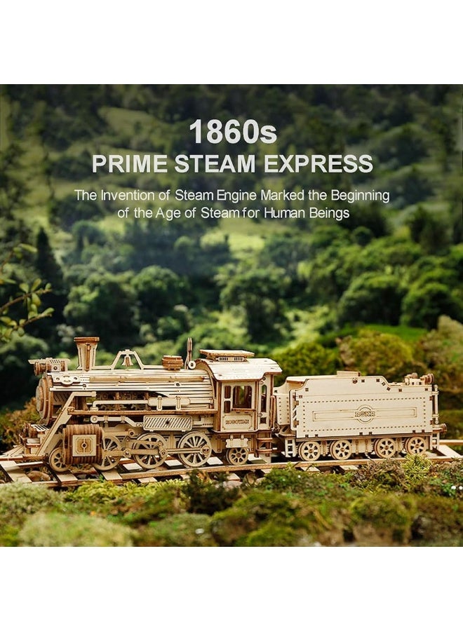 ROBOTIME 3D Puzzles for Adults-Wooden Model Car Kits Train Puzzle Sets for Adults/Teens to Build-Unique Birthday 1:80 Scale Model Prime Steam Express