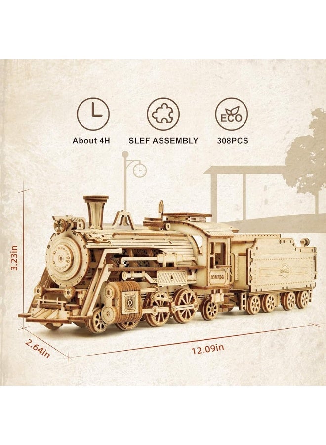 ROBOTIME 3D Puzzles for Adults-Wooden Model Car Kits Train Puzzle Sets for Adults/Teens to Build-Unique Birthday 1:80 Scale Model Prime Steam Express