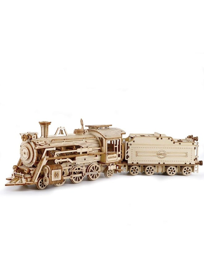 ROBOTIME 3D Puzzles for Adults-Wooden Model Car Kits Train Puzzle Sets for Adults/Teens to Build-Unique Birthday 1:80 Scale Model Prime Steam Express