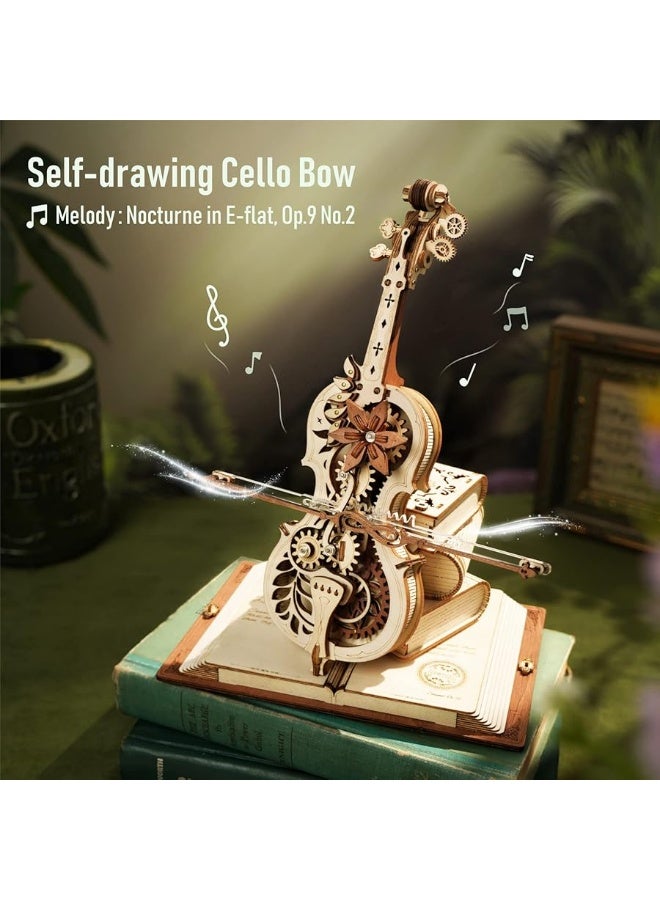 ROKR 3D Puzzles for Adults 1:5 Scale Cello Model Kit with Base 199pcs Wooden Music Box Building Kit Desk Gift for Men Women Hobby for Adults