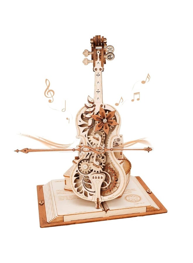 ROBOTIME Wooden Music Box Puzzles for Adults AMK63 Magic Cello, 3D Wooden Puzzles for Adults/Teens Wooden Model Kits to Build, House Warming Musical Gift Hobby Kit STEM Toy Home Decor